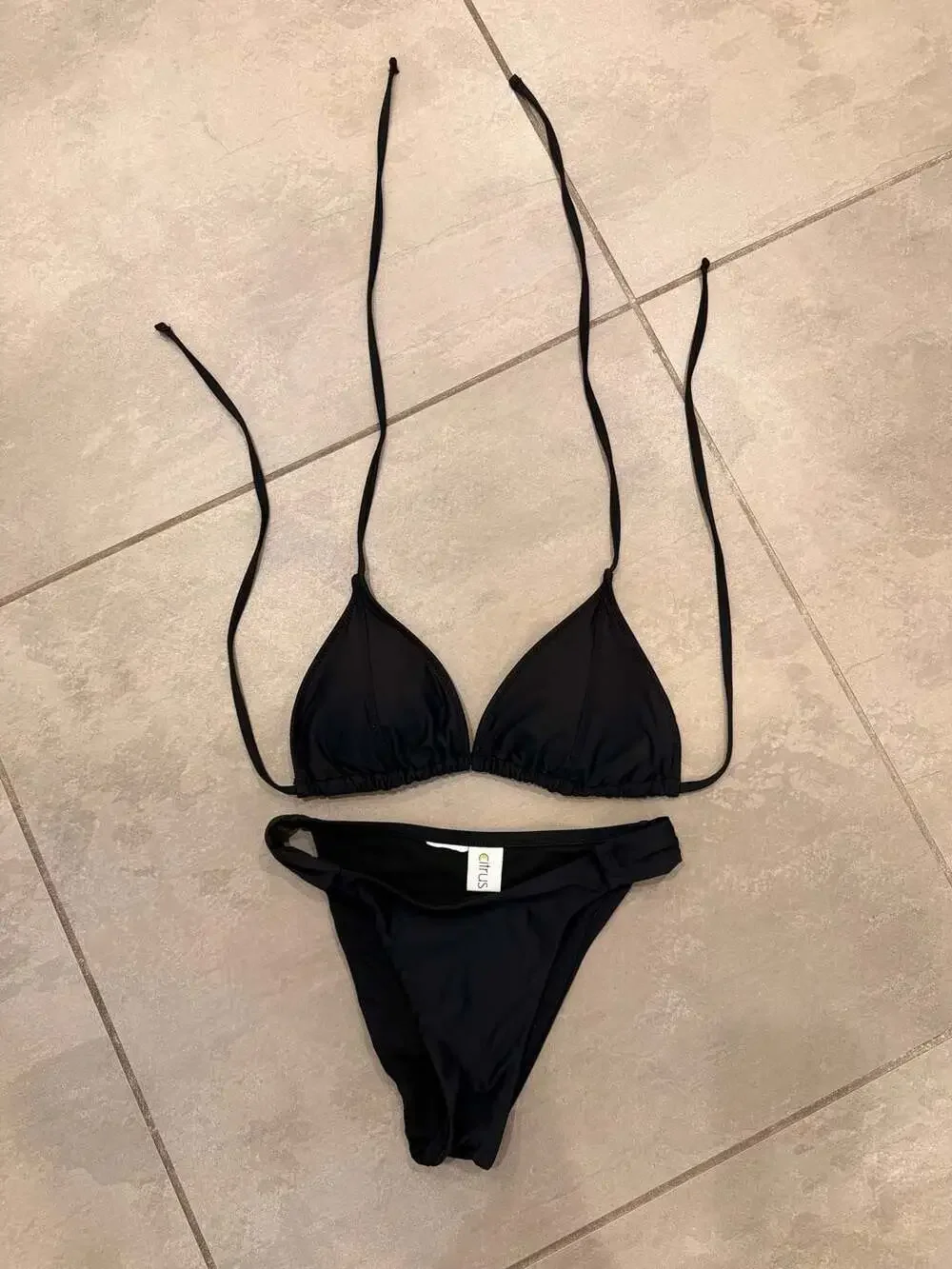 Girls Citrus Black Triangle Bikini Two-Piece Set
